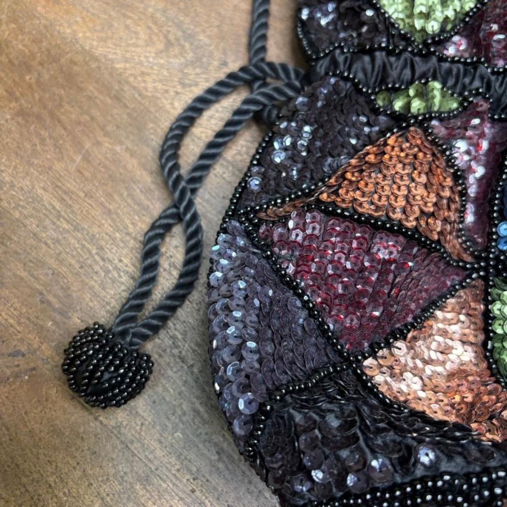 Sequin Beaded Evening Bag Purse Black Party Cocktail Formal - Picture 4 of 11